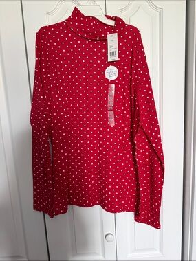 Kim Rogers Red Long-Sleeve Polka Dot Top